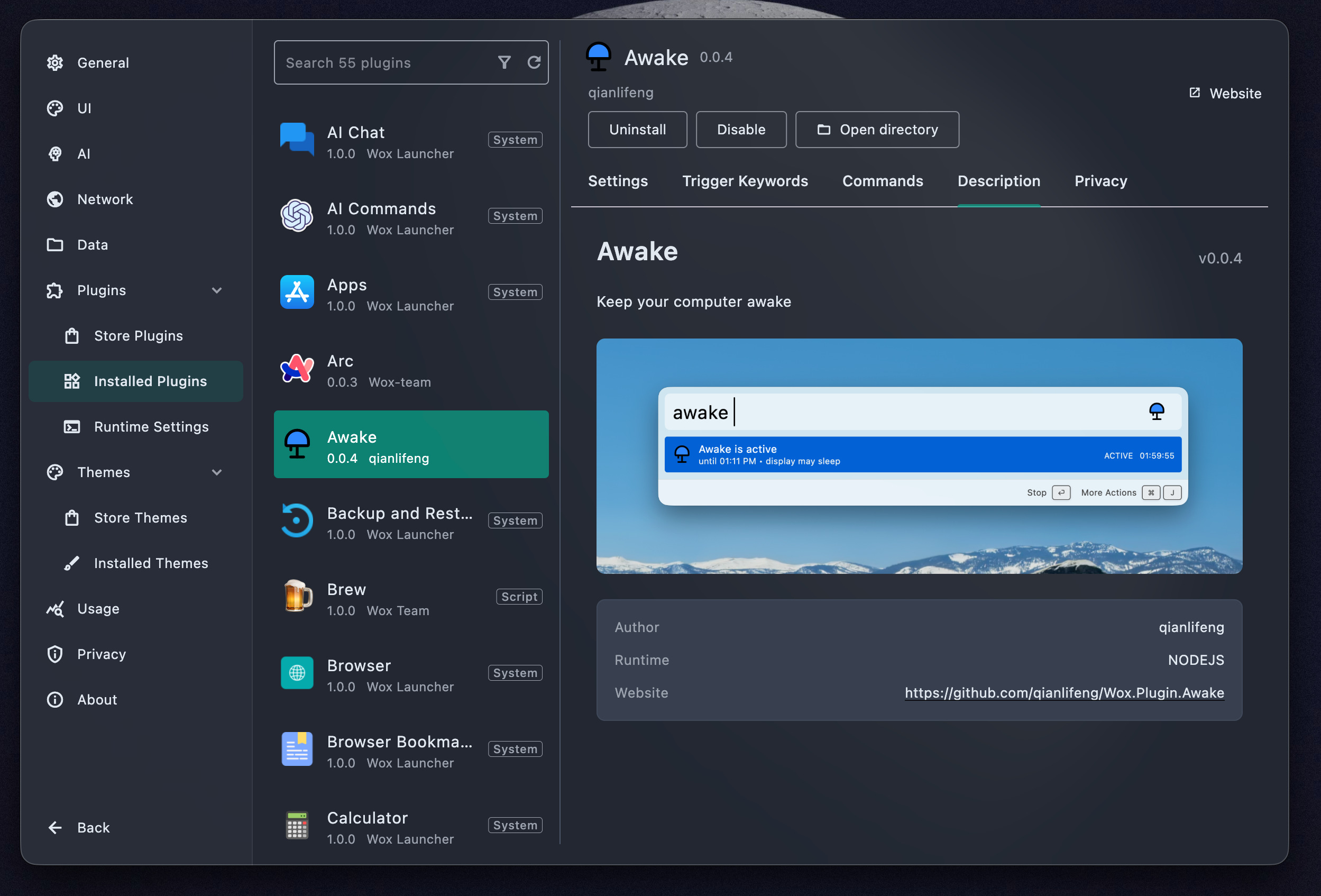 Plugin settings in Wox